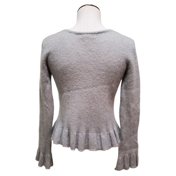 Tweeds Vintage 90s Ruffle Hem Mohair Blend Sweater Light Gray S - Picture 4 of 6